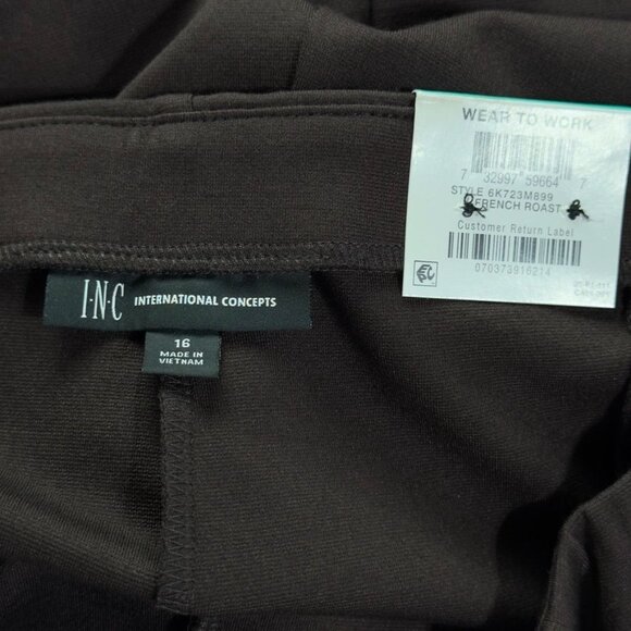 INC Women's Boot Leg Pants High Rise French Roast Rayon Blend Stretch Size 16 - Picture 9 of 11